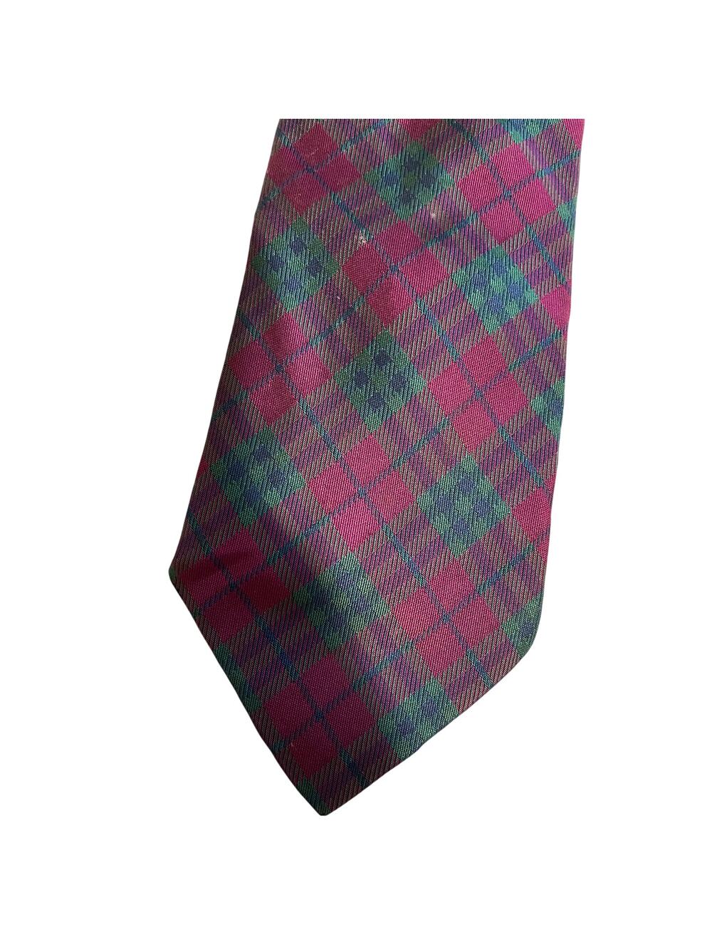 Vintage Carson Pirie Scott Purple / Pink & Teal Plaid 100% Italian Silk Necktie